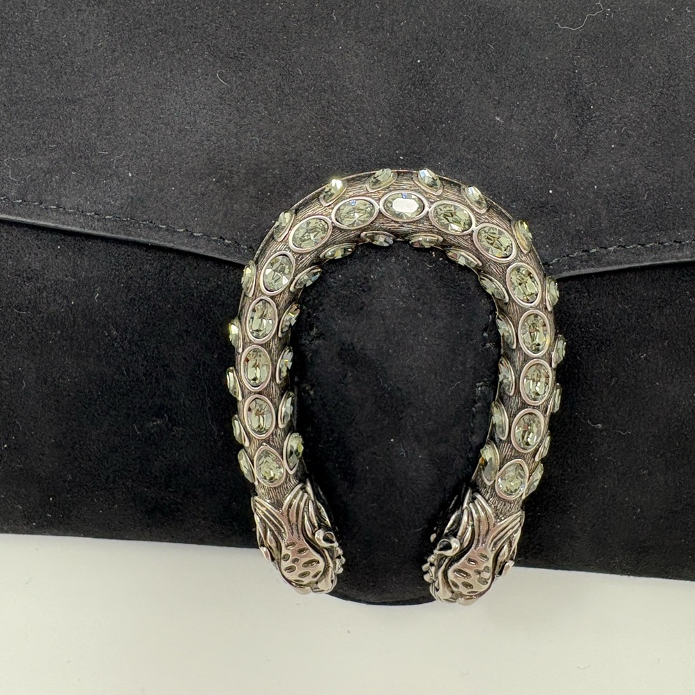 Gucci Black Suede Dionysus Clutch Bag Evening Silver Jeweled Luxury Horseshoe - Picture 2 of 11
